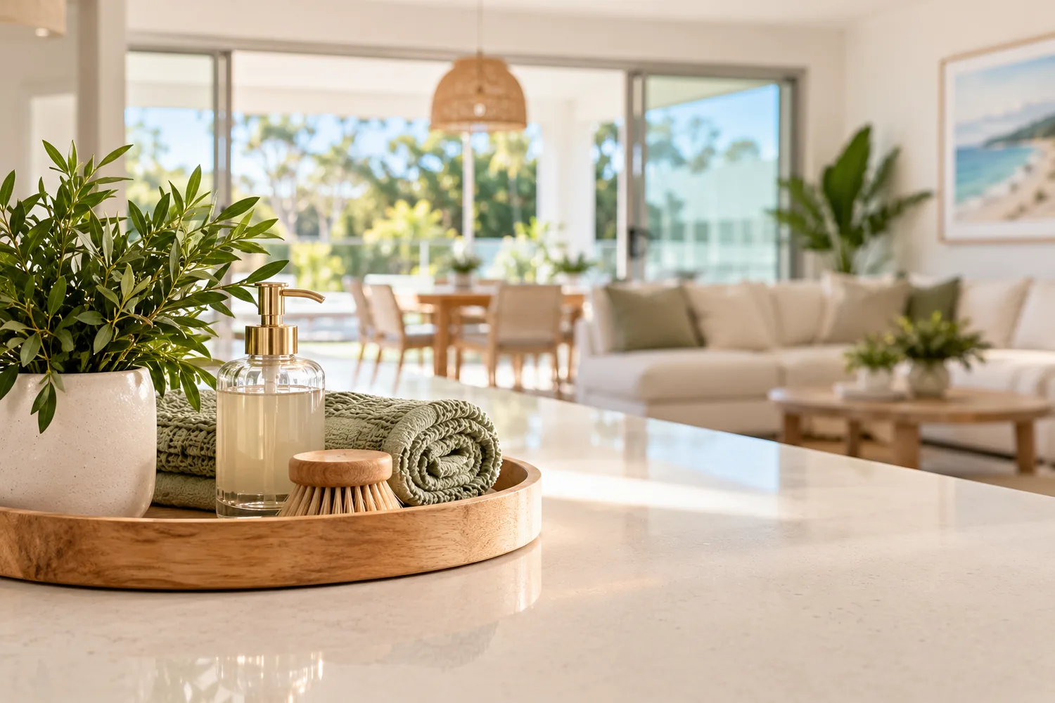Cleaning essentials in a bright and beautifully maintained home